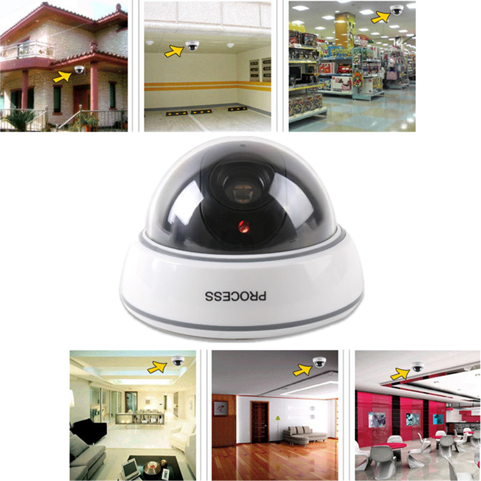 Fake Camera Dummy - กล้องจำลอง กล้องวงจรปิดจำลองแบบโดมปลอม กล้องรักษาความปลอดภัย กระพริบไฟสีแดง (สีขาว) กล้องจำลองที่สมจริง