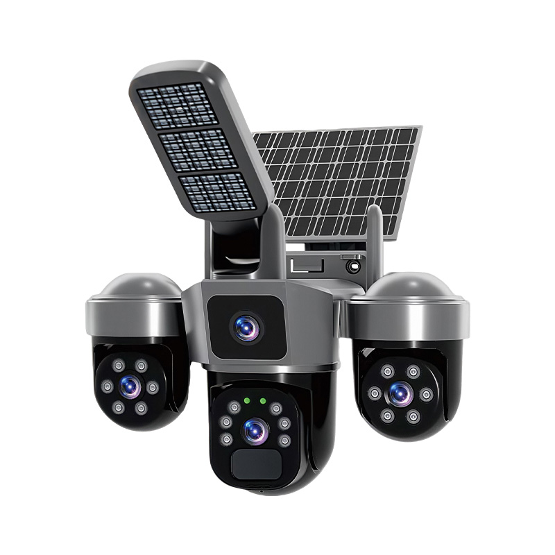 Home Security Flood Lights - กล้องวงจรปิด 6MP V380 APP พลังงานแสงอาทิตย์ เลนส์สามตัว