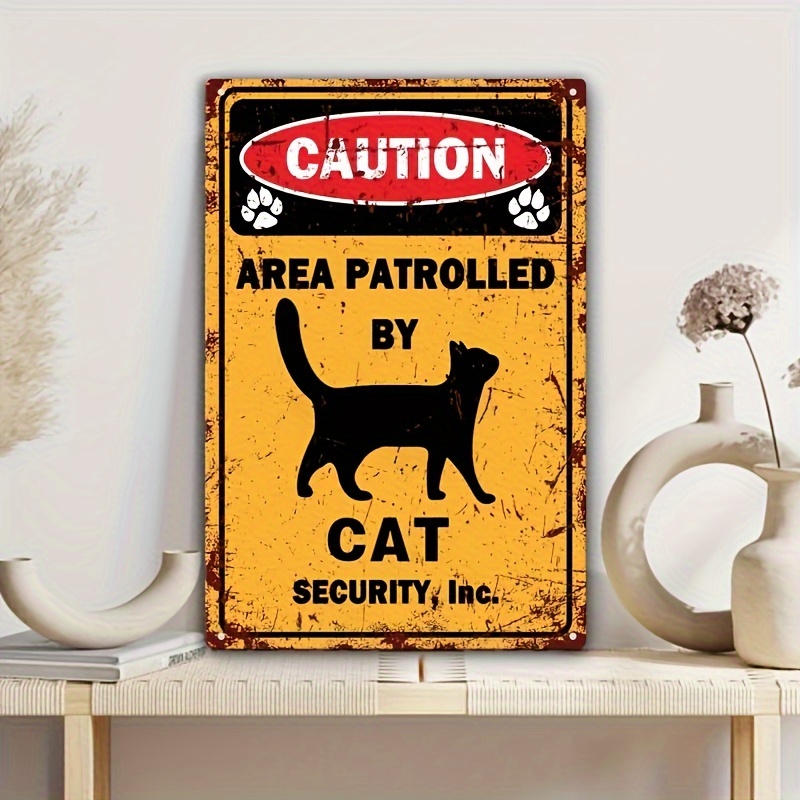 Home Yard Security - ป้ายโลหะวินเทจลายแมวเตือนภัย ตกแต่งผนังบ้าน สวน และลานบ้าน