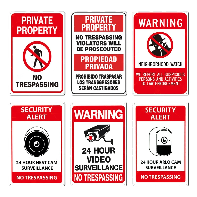 Home Yard Security - ป้ายโลหะเตือนห้ามเข้าสู่พื้นที่ส่วนตัว พร้อมกล้องวงจรปิด 24 ชั่วโมง สำหรับตกแต่งผนังบ้านและสวน