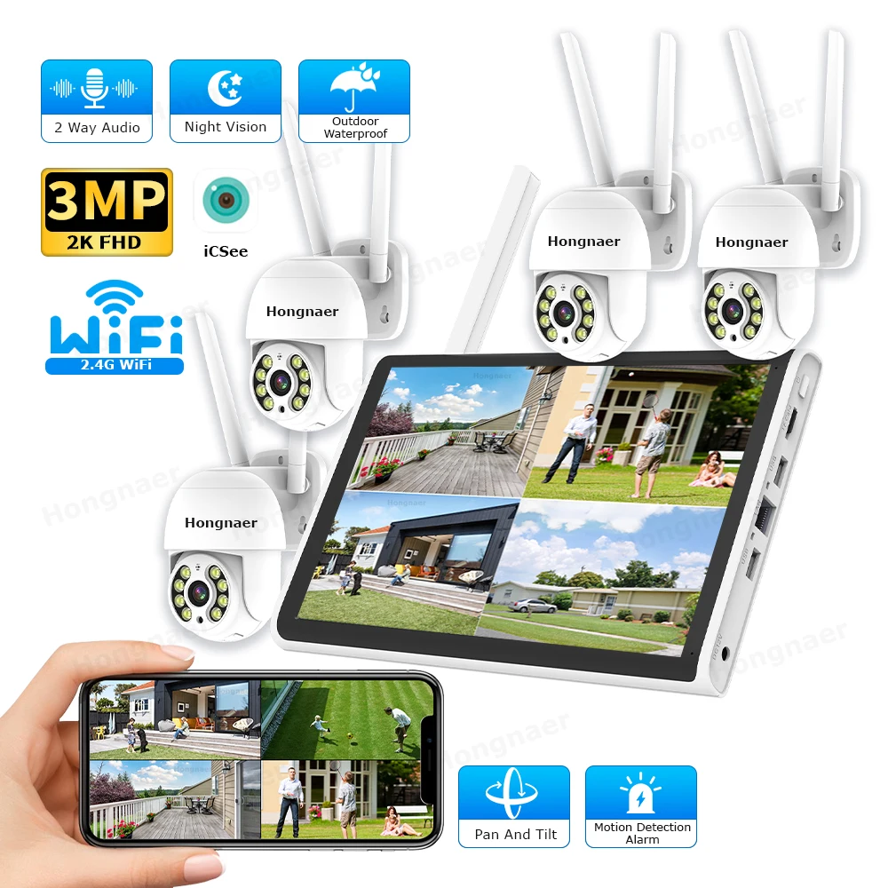 Home Security Wifi Camera - ชุดกล้องวงจรปิดไร้สาย 2026 Hongnaer 3MP 4 ช่องสัญญาณ