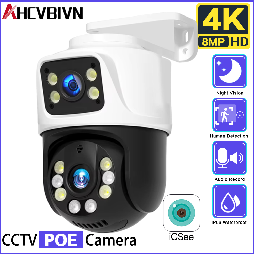 Home Yard Security - กล้องวงจรปิดภายนอกอาคาร 8MP POE PTZ เลนส์คู่ หน้าจอคู่