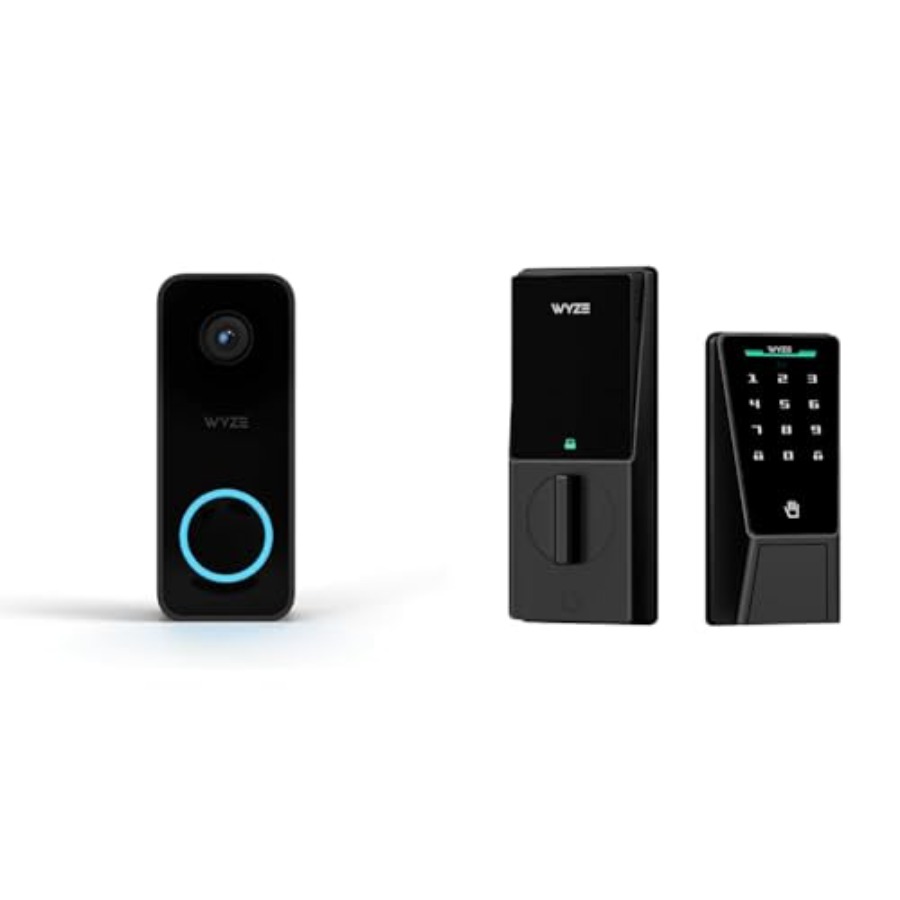 Home Security Bundle - กล้องออดอัจฉริยะพร้อมระบบล็อคด้วยการจดจำเส้นเลือดฝ่ามือ สำหรับความปลอดภัยภายในบ้าน: กล้องออดแบบมีสาย v2 ใช้กับสายไฟที่มีอยู่
