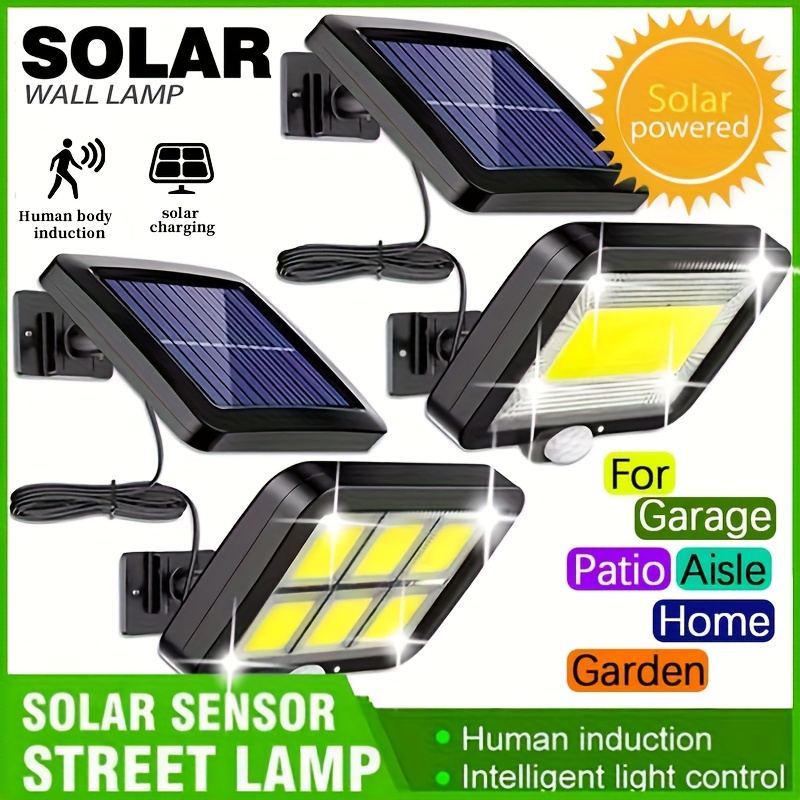 Home Security Flood Lights - ไฟติดผนังโซลาร์เซลล์ LED แบบแยกส่วน สำหรับภายนอกอาคาร กันน้ำ พร้อมเซ็นเซอร์ตรวจจับความเคลื่อนไหว