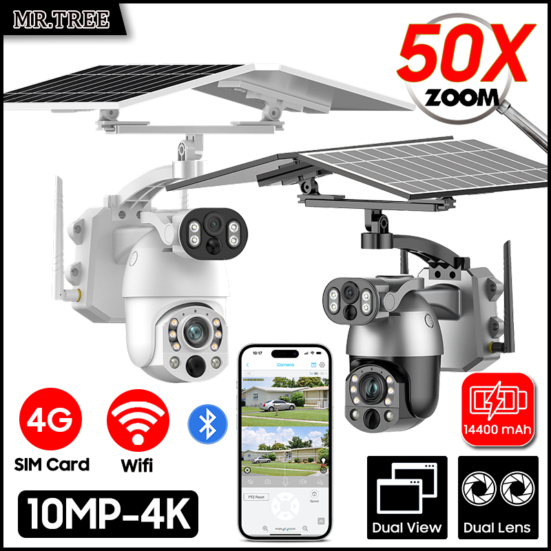 Home Security Wifi Camera - 4K 50X Optical Zoom Dual เลนส์พลังงานแสงอาทิตย์กล้อง
